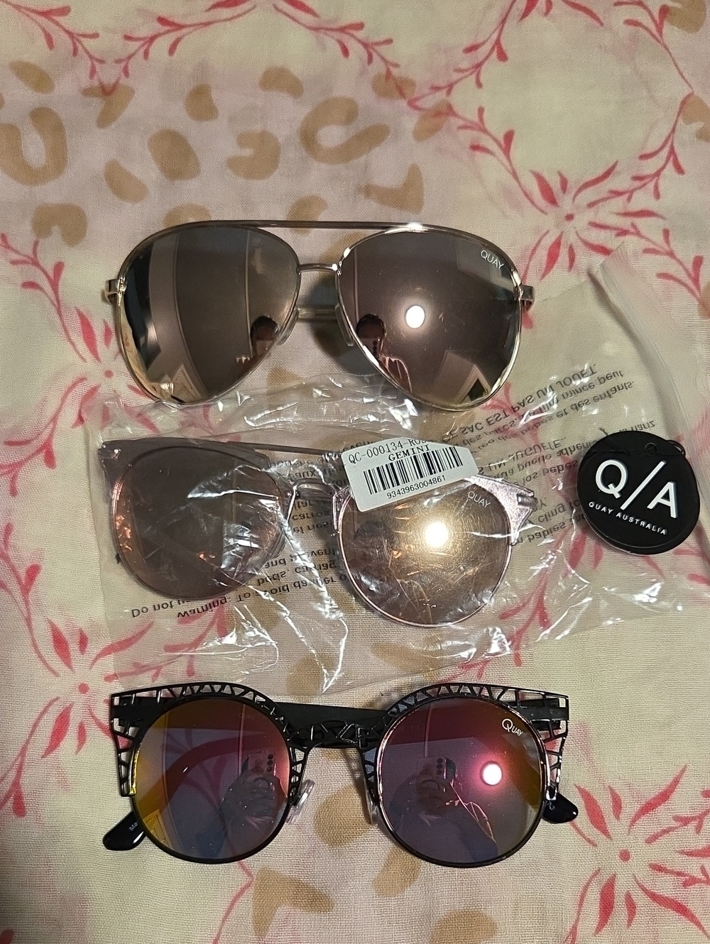 Quay Australia Gold Frame Sunglasses with Rose Gold Lenses Duo